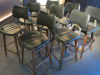 9 x Black Leather & Walnut Style Wood Bar Stools with Padded Seat & Backrest. - 3