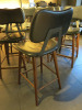 9 x Black Leather & Walnut Style Wood Bar Stools with Padded Seat & Backrest. - 4