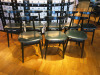8 x Fameg Dark Wood with Dark Green Leather Padded Seat.