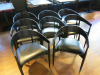 8 x Black Wood & Leather Dining Chairs with Curved Back.