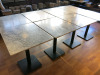8 x Marble Topped Dining Tables on Black Metal Base. Size H75 x 65 x 75cm. NOTE: 2 x table tops require reattaching to base.