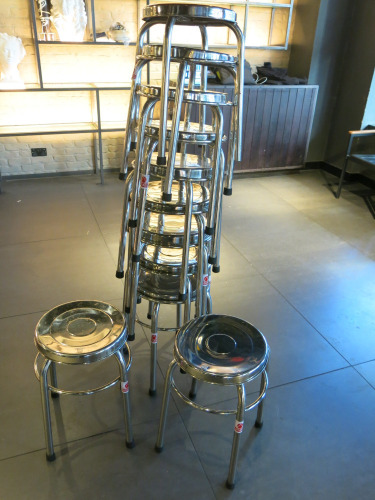11 x Advanced Chrome Stainless Metal Stools. Size H50 x Dia32cm.