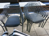 8 x Emu Outdoor Black Metal Wire Armchairs with 8 x Plain Padded Seat Cushions & 8 x Black & White Striped Cushions. Size 55 x 55cm. - 6