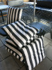 8 x Emu Wide Outdoor Black Metal Wire Wide Armchairs with 7 x Plain Padded Seat Cushions & 8 x Black & White Striped Cushions. Size 55 x 55cm. - 3