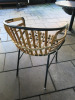 4 x Raphia Rattan Bamboo Arm Chairs with Black Metal Frame & Base. - 4