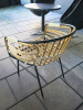 4 x Raphia Rattan Bamboo Arm Chairs with Black Metal Frame & Base. - 4