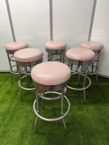 6 x Light Pink Leather Diner Retro Stools on Chrome Frame.
