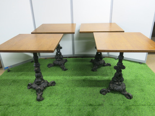 4 x Caf&eacute;/Restaurant Wooden Top Tables with Extremely Heavy Cast Metal Base. Size H71 x W60 x D60cm.