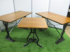 3 x Assorted Sized Caf&eacute;/Restaurant Wooden Top Tables with Extremely Heavy Cast Metal Base to Include: 2 x H71 x W106 x D60cm & 1 x H71 x W60 x D60cm.