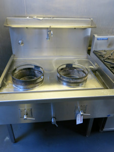 Commercial Chinese Gas Wok Cooking Range with 2 Woks. Size H127 x W106 x D100cm.