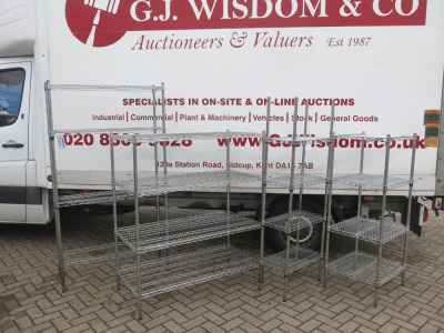 4 x Assorted Sized 4 Shelf Metal Wire Shelving Unit to Include: 1 x H180 x W100 x D30cm, 1 x H140 x W120 x D60cm, 1 x H140 x W60 x D50cm & 1 x H167 x W60 x D30cm.