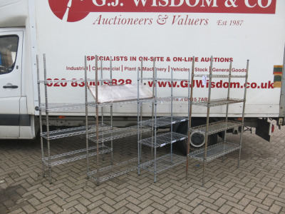 4 x Assorted Sized 4 Shelf Metal Wire Shelving Unit to Include: 3 x H167 x W100 x D30cm & 1 x H150 x W75 x D35cm.