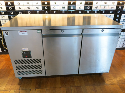 Williams Jade 2 Door Stainless Steel Counter Fridge, Model HJC2SA, S/N 836700. Size H70 x W140 x D72cm.