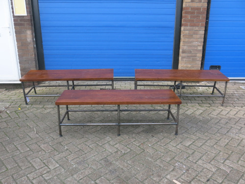3 x Wooden Benches on Metal Tubular Frame, Size H45 x W150 x D47cm.