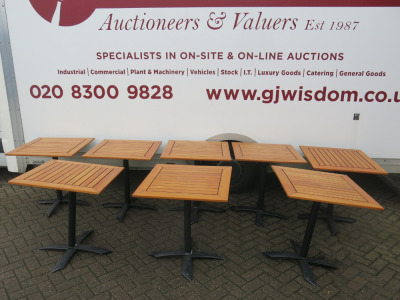 8 x Caf&eacute;/Restaurant Square Tables with Folding Wooden Tops on Metal Base. Size H72 x W70 x D70cm.