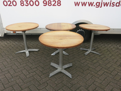4 x Caf&eacute;/Restaurant Round Tables with Folding Wooden Tops on Metal Base. Size H75 x Dia 80cm.