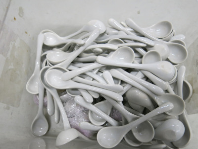 255 x Assorted Porcelain & Stainless Steel Chinese Soup Spoons to Include: 150 x Porcelain & 105 x Stainless Steel.