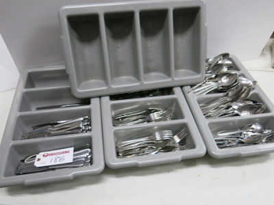 Approx 550 Pieces of Cutlery to Include: 121Knives, 177 x Forks, 208 x Spoons, 50 x Teaspoons & 4 x Plastic Cutlery Holders.