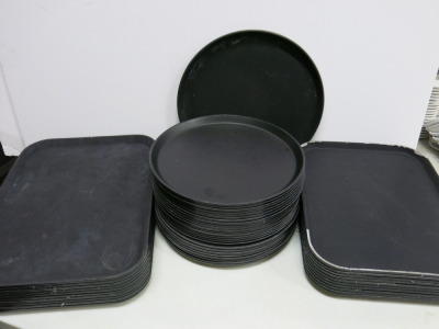 45 x Assorted Sized Non Slip Trays to Include: 25 x Round Non Slip Trays, Size Dia 35cm, 10 x Rectangular Non Slip Trays, Size 50 x 35cm & 10 x Rectangular Non Slip Trays, Size 45 x 35cm.