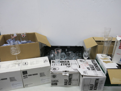 9 x Boxes Containing an Assortment of Branded Glassware to Include: Coca Cola, Five Grain, Aperol, Camden & Others (As Viewed/Pictured).