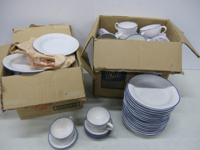 Quantity of Assorted Blue & White Crockery to Include: 40 x Dining Plates & Box of Large Cups & Saucers