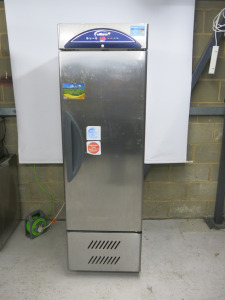 Williams Stainless Steel Single Door Upright Refrigerator, Model HZ12R1, S/N 1602/786508. Size H190 x W60 x D91cm.