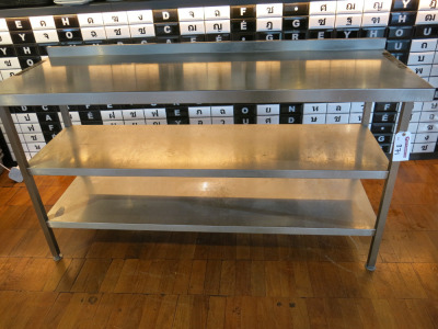 Stainless Steel Table with 2 Shelves Under. Size Overall H89 x W170 x D60cm.