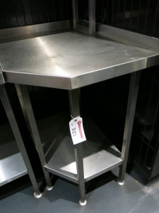 Stainless Steel Corner Table with Shelf Under. Size H91 x W65 x D80cm.