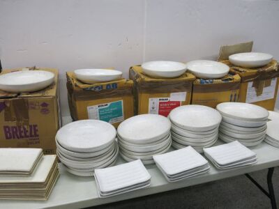 Approx 108 x Assorted Bowls, Plates, & Serving Dishes to Include: 82 x Bowls, 25.5 cm, 6 x Side Plates, 21.5cm & 20 x Assorted Sized Serving Dishes.
