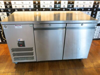 Williams Jade 2 Door Stainless Steel Counter Fridge, Model HJC2SA, S/N 835396. Size H70 x W140 x D72cm.