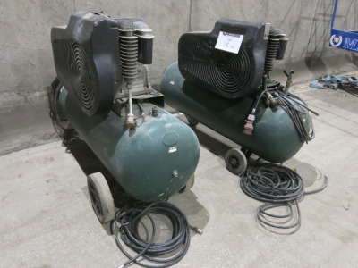 2 x Metabo Mega AIR 650-270 Compressors with Airlines. Sold As Viewed/Pictured.