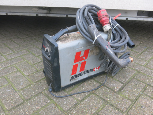 Hypertherm Powermax 45 Hand Plasma Cutter, 3 Phase. Comes with Torch. NOTE: spares or repair A/F.