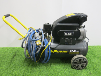 Sealey Air Power 24L 110V Compressor on Wheels, Model SAC2420E110V.V3, with Air Line.