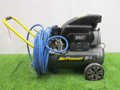 Sealey Air Power 24L 110V Compressor on Wheels, Model SAC2420E110V.V3, with Air Line.