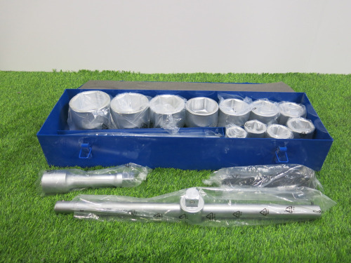 New Condor Werkzeug Industrial Quality Chrome Vanadium Steel,16 Pcs Socket Set, Hex 1" Sq Drive. Comes in Metal Container.