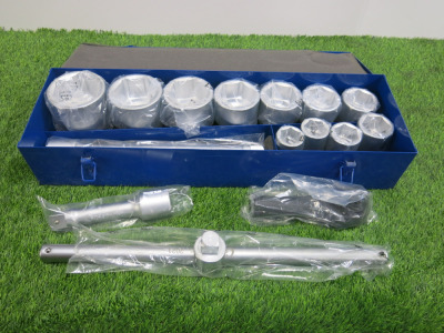 New Condor Werkzeug Industrial Quality Chrome Vanadium Steel,16 Pcs Socket Set, Hex 1" Sq Drive. Comes in Metal Container.