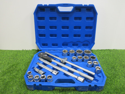 Condor Werkzeug Industrial Quality Chrome Vanadium Steel, 21 Pcs Socket Set, Hex 19-50mm, Hex 3/4" Sq Drive. Comes in Plastic Carry Case.