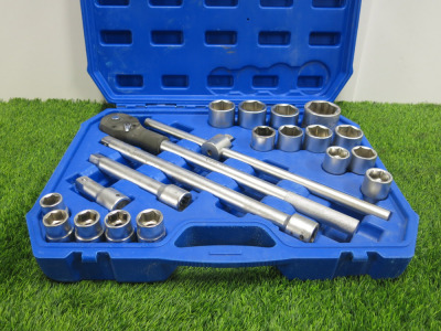 Condor Werkzeug Industrial Quality Chrome Vanadium Steel, 21 Pcs Socket Set, Hex 19-50mm, Hex 3/4" Sq Drive. Comes in Plastic Carry Case.