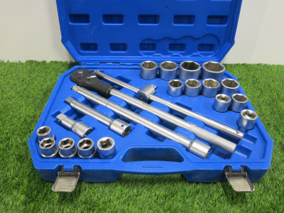 Condor Werkzeug Industrial Quality Chrome Vanadium Steel, 21 Pcs Socket Set, Hex 19-50mm, Hex 3/4" Sq Drive. Comes in Plastic Carry Case.