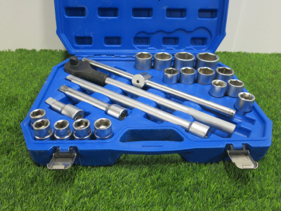 Condor Werkzeug Industrial Quality Chrome Vanadium Steel, 21 Pcs Socket Set, Hex 19-50mm, Hex 3/4" Sq Drive. Comes in Plastic Carry Case.