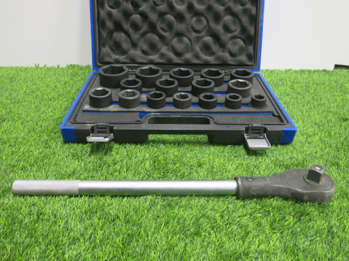 Condor Werkzeug Industrial Quality Chrome Molybdenum Steel, 16 Pcs Deep Impact Socket Set, Hex 19-50 mm, Hex 3/4" Sq Drive. Comes in Plastic Carry Case with 3/4" Ratchet Handle.