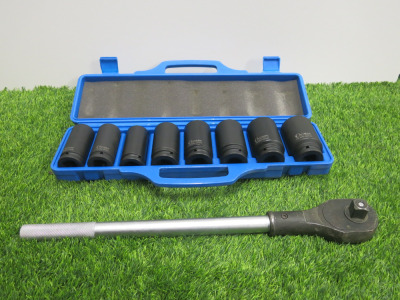 Condor Werkzeug Industrial Quality Chrome Molybdenum Steel, 8 Pcs Deep Impact Socket Set, Hex 22-38 mm, Hex 3/4" Sq Drive. Comes in Plastic Carry Case with 3/4" Ratchet Handle.
