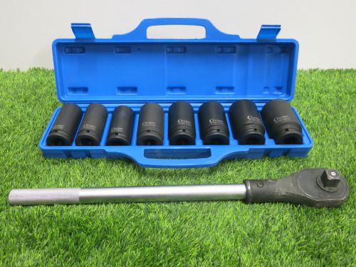 Condor Werkzeug Industrial Quality Chrome Molybdenum Steel, 8 Pcs Deep Impact Socket Set, Hex 22-38 mm, Hex 3/4" Sq Drive. Comes in Plastic Carry Case with 3/4" Ratchet Handle.