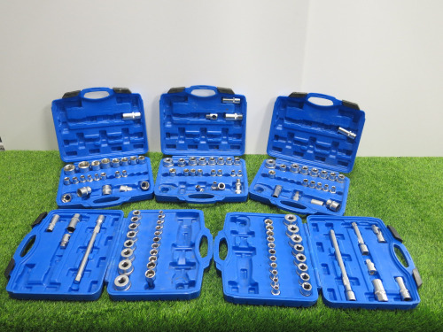 5 x Condor Werkzeug Industrial Quality Chrome Vanadium Steel 27 Pcs Socket Set, Hex 8-32mm, 1/2" Sq Drive. Comes in Plastic Carry Cases. NOTE: these are incomplete sets.