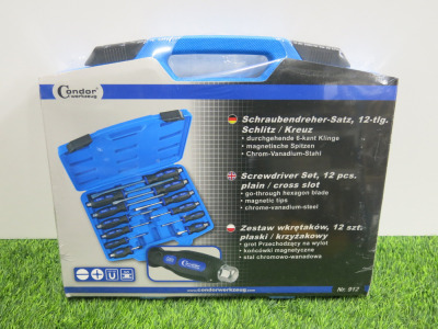 New Condor Werkzeug Industrial Quality Chrome Vanadium Steel 12 Pcs Screwdriver Set. Comes in Plastic Carry Case.