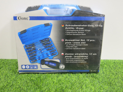 New Condor Werkzeug Industrial Quality Chrome Vanadium Steel 12 Pcs Screwdriver Set. Comes in Plastic Carry Case.