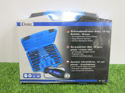 New Condor Werkzeug Industrial Quality Chrome Vanadium Steel 12 Pcs Screwdriver Set. Comes in Plastic Carry Case.
