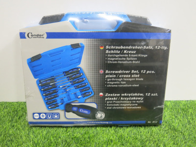 New Condor Werkzeug Industrial Quality Chrome Vanadium Steel 12 Pcs Screwdriver Set. Comes in Plastic Carry Case.
