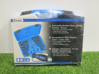 New Condor Werkzeug Industrial Quality Chrome Vanadium Steel 12 Pcs Screwdriver Set. Comes in Plastic Carry Case.