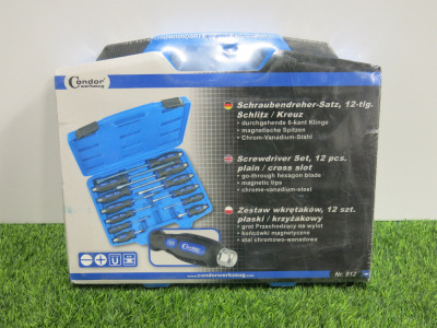 New Condor Werkzeug Industrial Quality Chrome Vanadium Steel 12 Pcs Screwdriver Set. Comes in Plastic Carry Case.